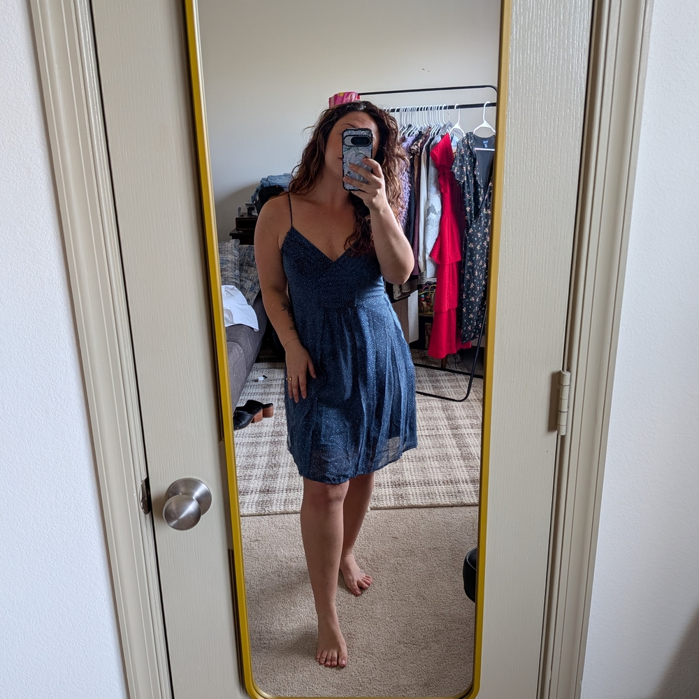 Early 2000s American Eagle Outfitters Blue Dress with Dot Pattern
